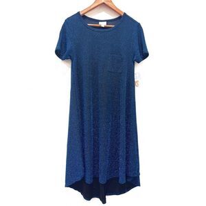 Vintage Blue Metallic Sparkle Glitter LuLaRoe Carly XS Hi Lo Tunic